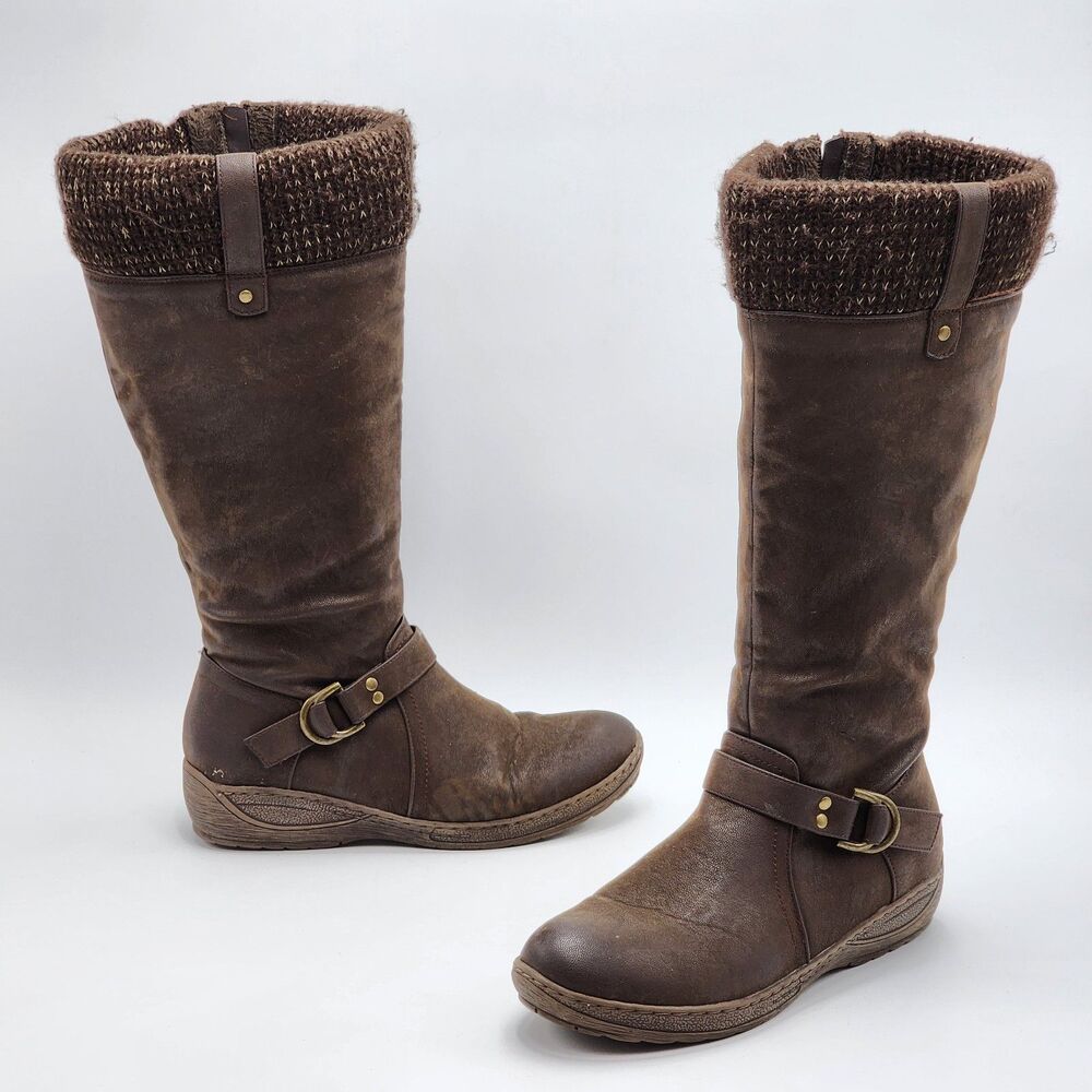Vintage 93 Charlie Buckle Knit Cuff Brown Tall Boots Size 7.5